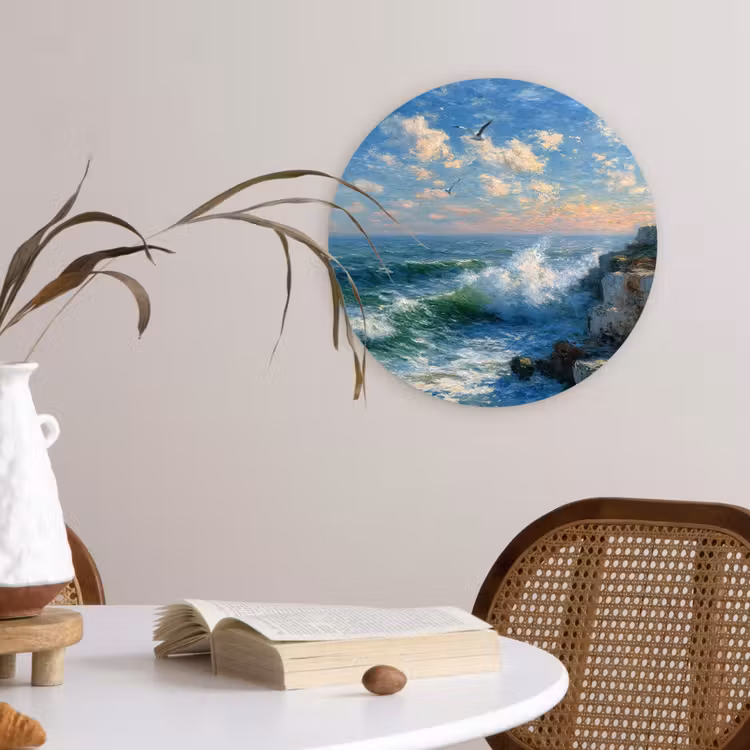 Wandcirkel - Glas - Zee - Golven - Rotsen - Meeuwen — 4