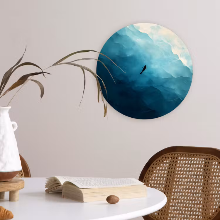 Wandcirkel - Glas - Zee - Silhouet - Abstract - Blauw — 4