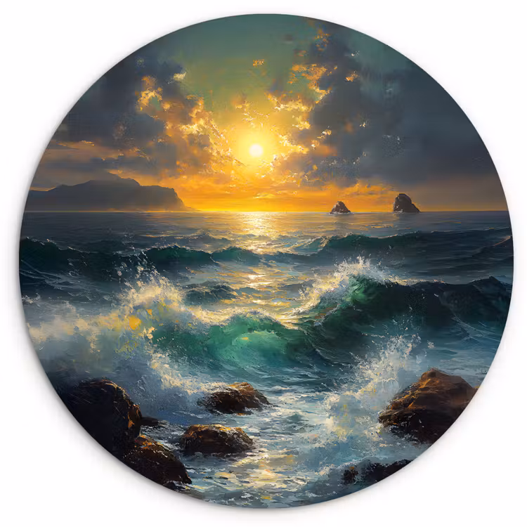 Wandcirkel - Glas - Zee - Zon - Golven - Rotsen — 1