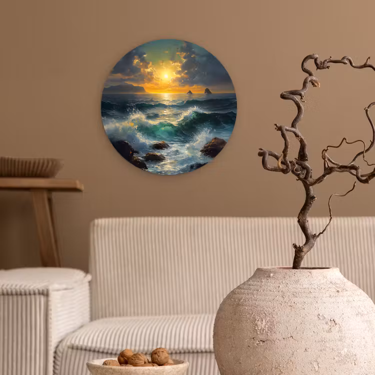 Wandcirkel - Glas - Zee - Zon - Golven - Rotsen — 2