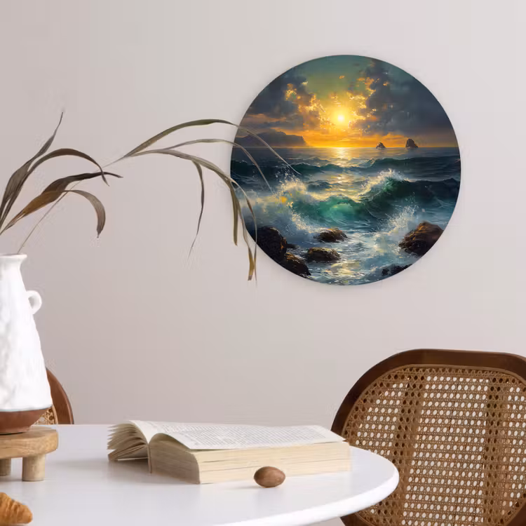 Wandcirkel - Glas - Zee - Zon - Golven - Rotsen — 4