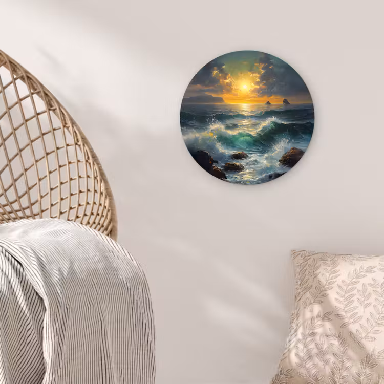 Wandcirkel - Glas - Zee - Zon - Golven - Rotsen — 5