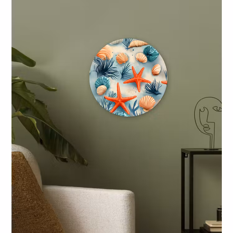 Wandcirkel - Glas - Zeesterren - Schelpen - Illustratie - Zand — 3