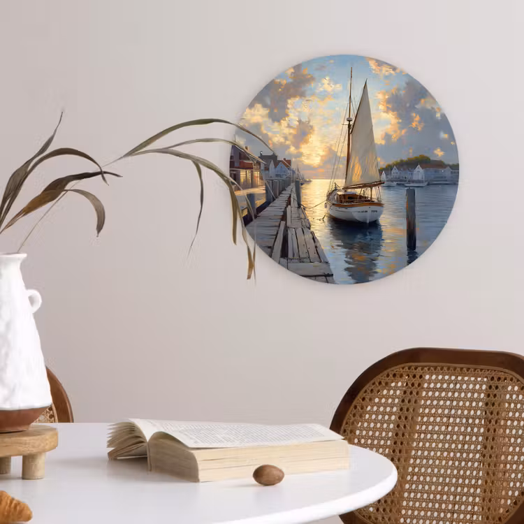 Wandcirkel - Glas - Zeilboot - Zon - Pier - Hout — 4