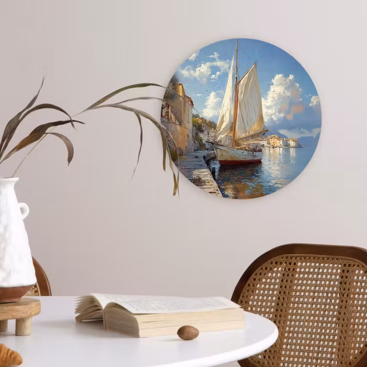 Wandcirkel - Glas - Zeilschip - Huizen - Kade - Zee — 4