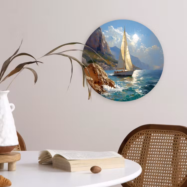 Wandcirkel - Glas - Zeilschip - Zee - Rotsen - Wolken — 4