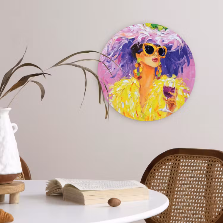 Wandcirkel - Glas - Zonnebril - Vrouw - Jas - Veren — 4