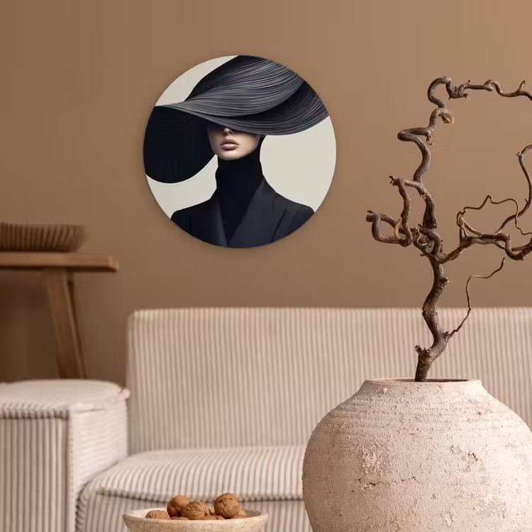 Wandcirkel - Glas - Zwart - Vrouw - Hoed — 2