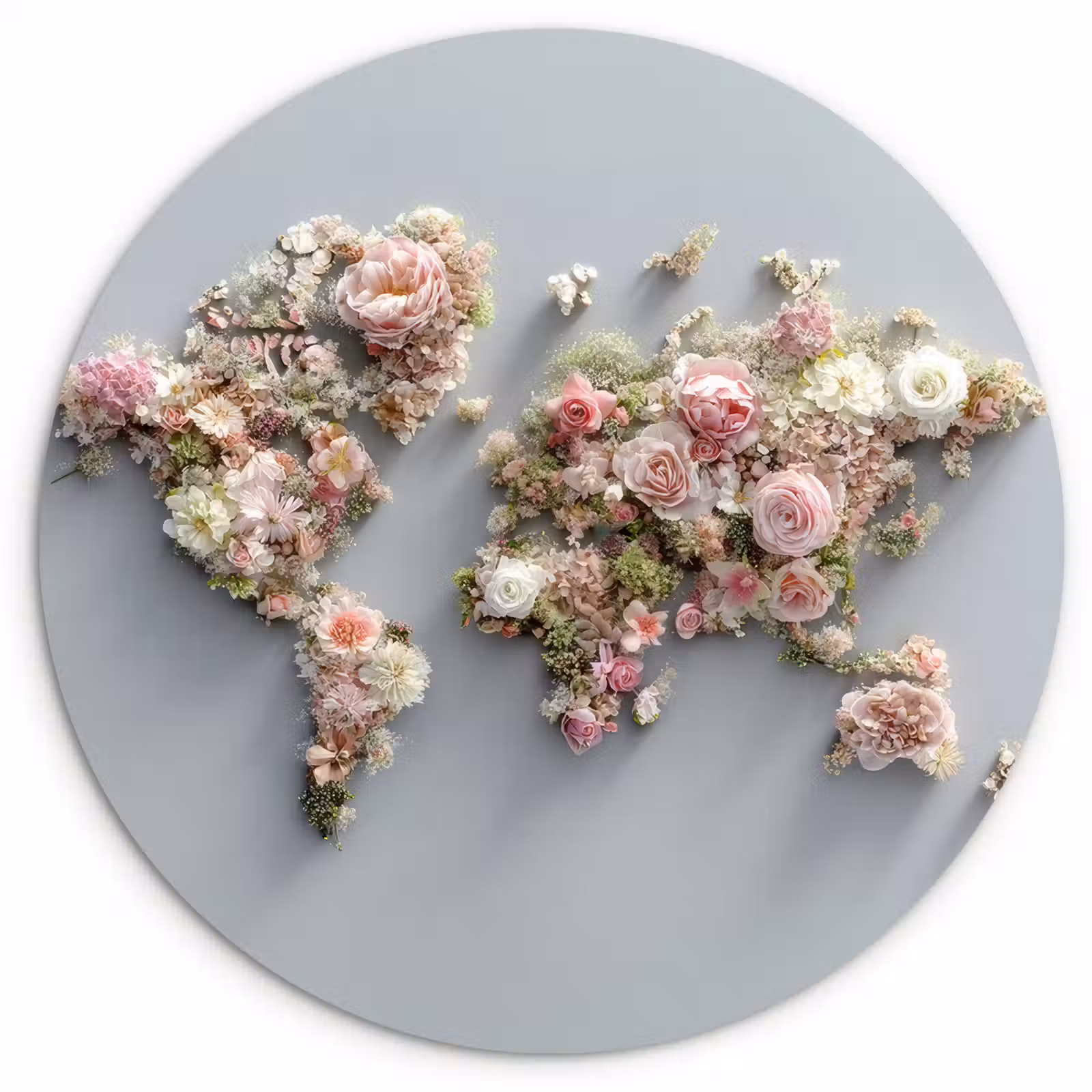 Wandcirkel - Glas - Wereldkaart - Rozen - Roze — 1