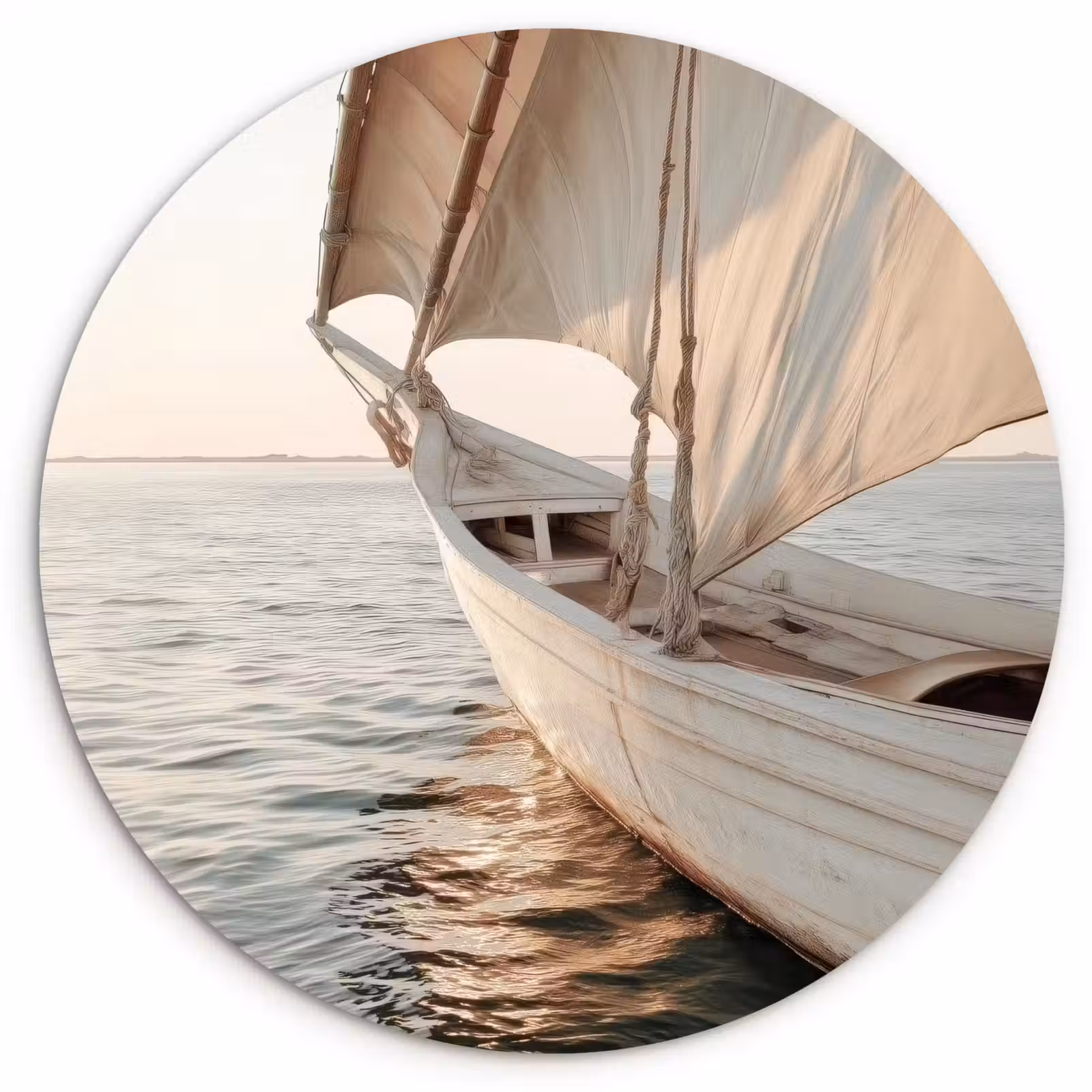 Wandcirkel - Glas - Zeilboot - Zee - Beige - Zon — 1