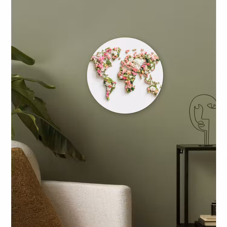 Wandcirkel - Glas - Wereldkaart - Bloemen - Subtiel — 3