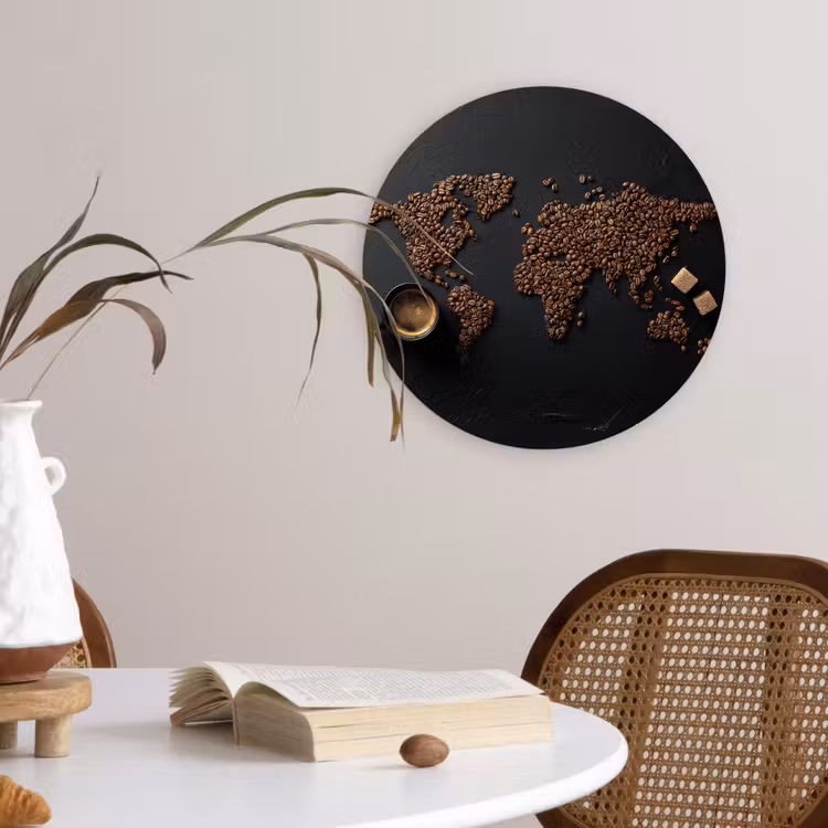 Wandcirkel - Glas - Wereldkaart - Espresso - Zwart — 4