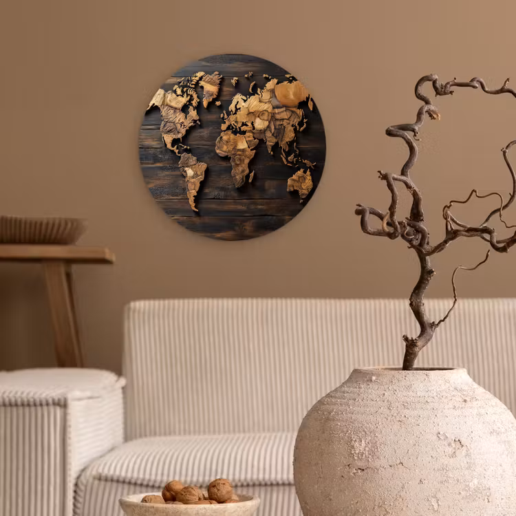 Wandcirkel - Glas - Wereldkaart - Hout - Mozaïek — 2