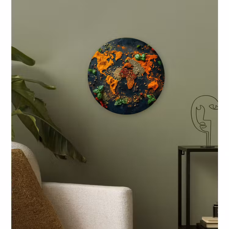 Wandcirkel - Glas - Wereldkaart - Kruiden - Levendige kleuren — 3