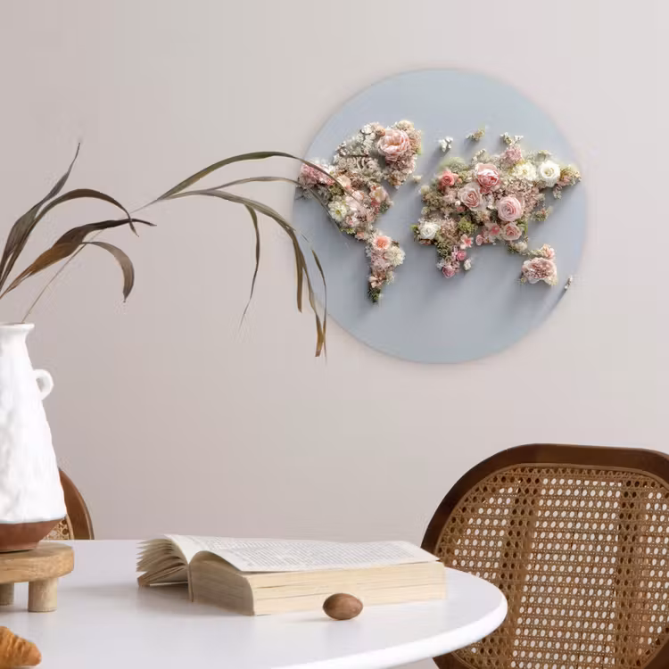 Wandcirkel - Glas - Wereldkaart - Rozen - Roze — 4
