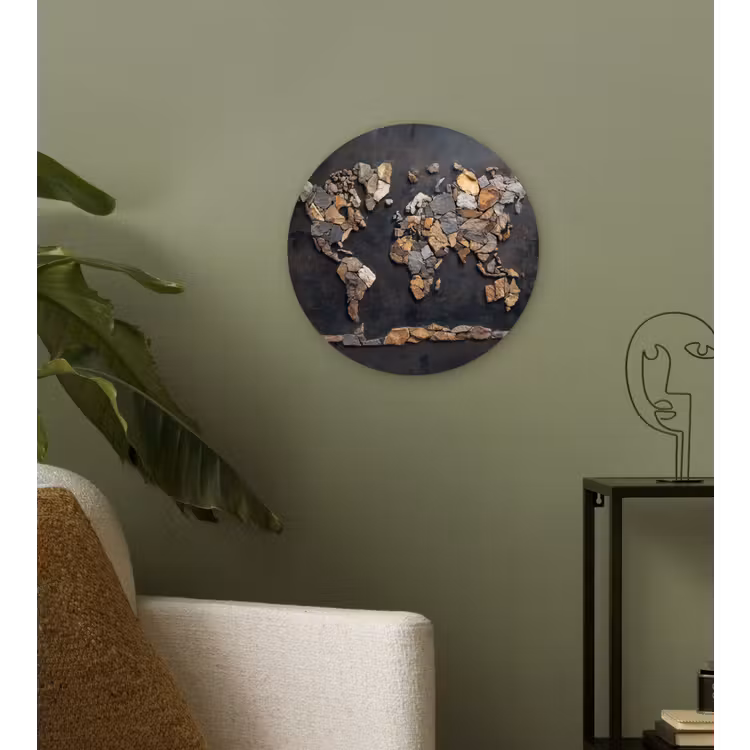 Wandcirkel - Glas - Wereldkaart - Stenen - Realistisch — 3