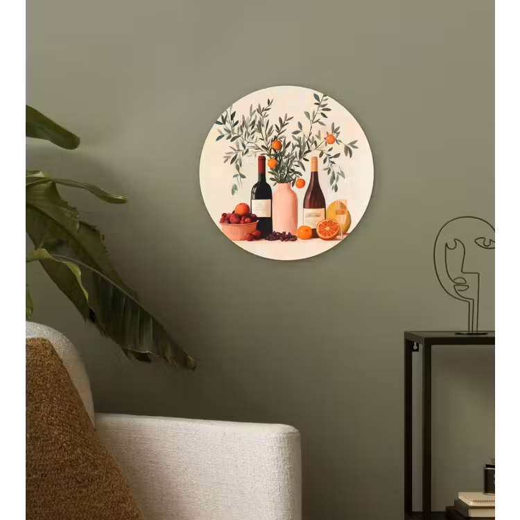 Wandcirkel - Glas - Wijnflessen - Takken - Sinaasappels — 3