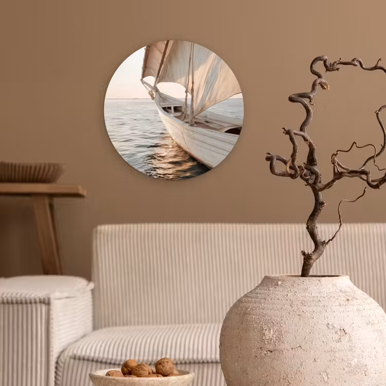 Wandcirkel - Glas - Zeilboot - Zee - Beige - Zon — 2