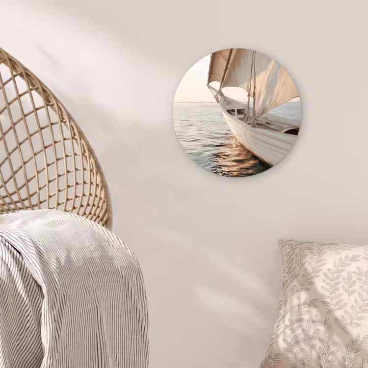 Wandcirkel - Glas - Zeilboot - Zee - Beige - Zon — 5