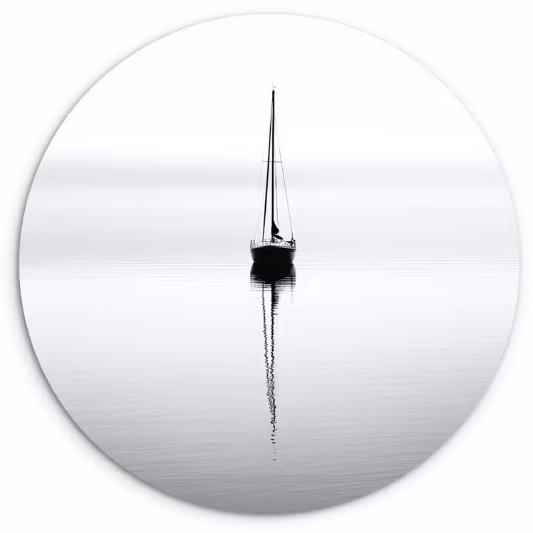 Wandcirkel - Glas - Zeilboot - Zwart - Water - Silhouet — 1