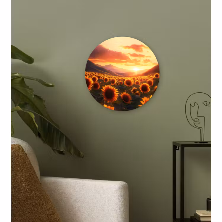 Wandcirkel - Glas - Zonnebloemen - Zonsondergang - Landschap — 3