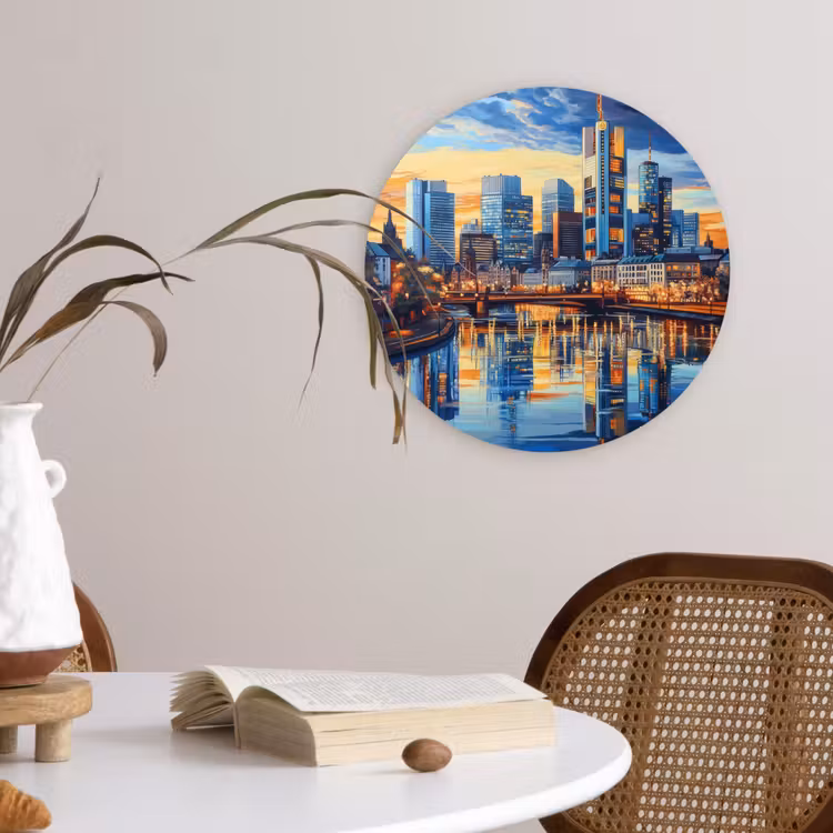 Wandcirkel - Glas - Zonsondergang Frankfurt - Stad - Skyline - Water — 4