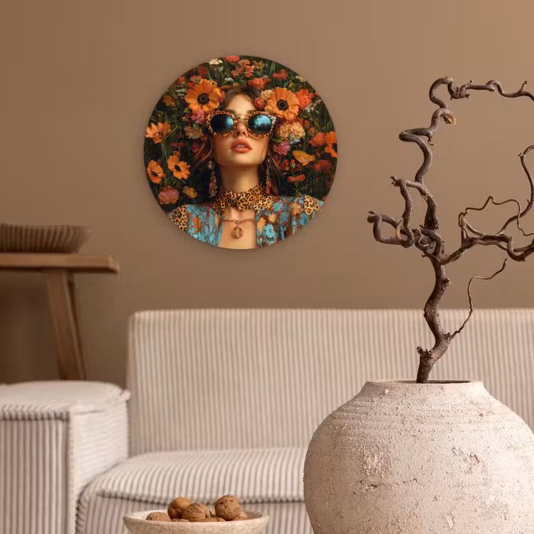 Wandcirkel - Glas - Vrouwen - Bloemen - Modern - Bril - Abstract — 2