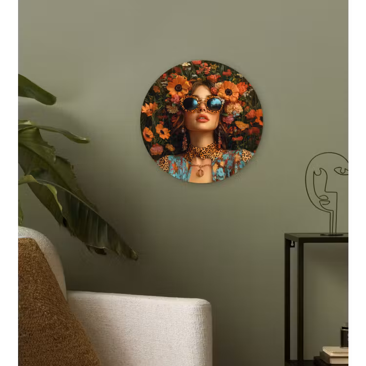 Wandcirkel - Glas - Vrouwen - Bloemen - Modern - Bril - Abstract — 3