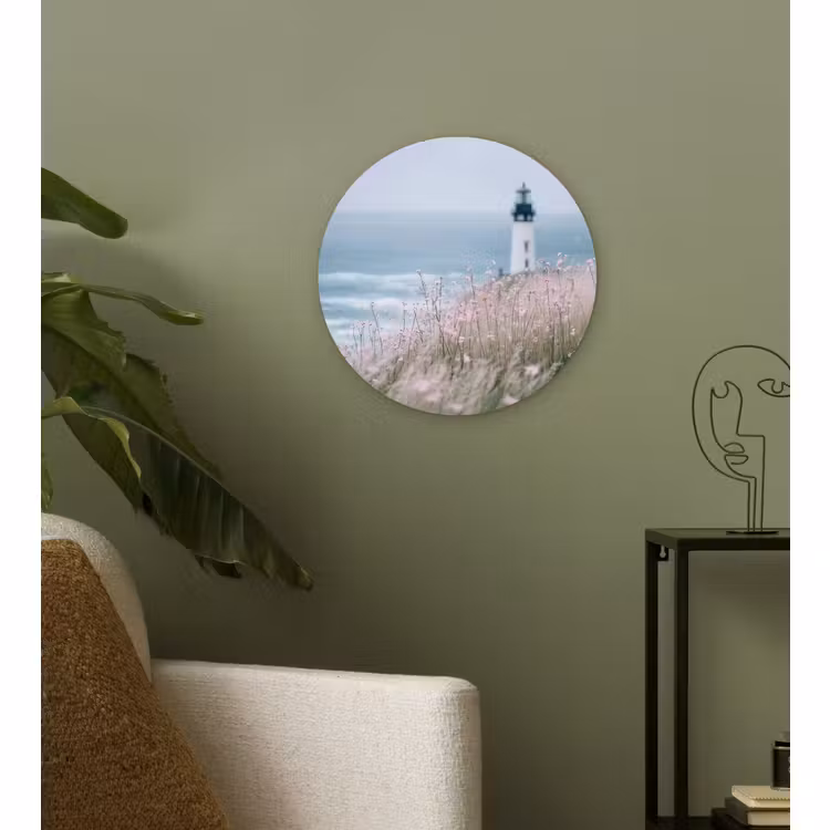 Wandcirkel - Glas - Vuurtoren - Klif - Zee - Bloemen — 3