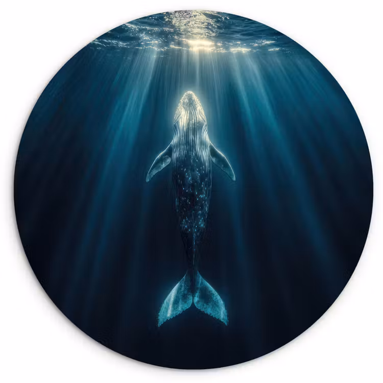 Wandcirkel - Glas - Walvis - Water - Zonnestralen - Blauw — 1