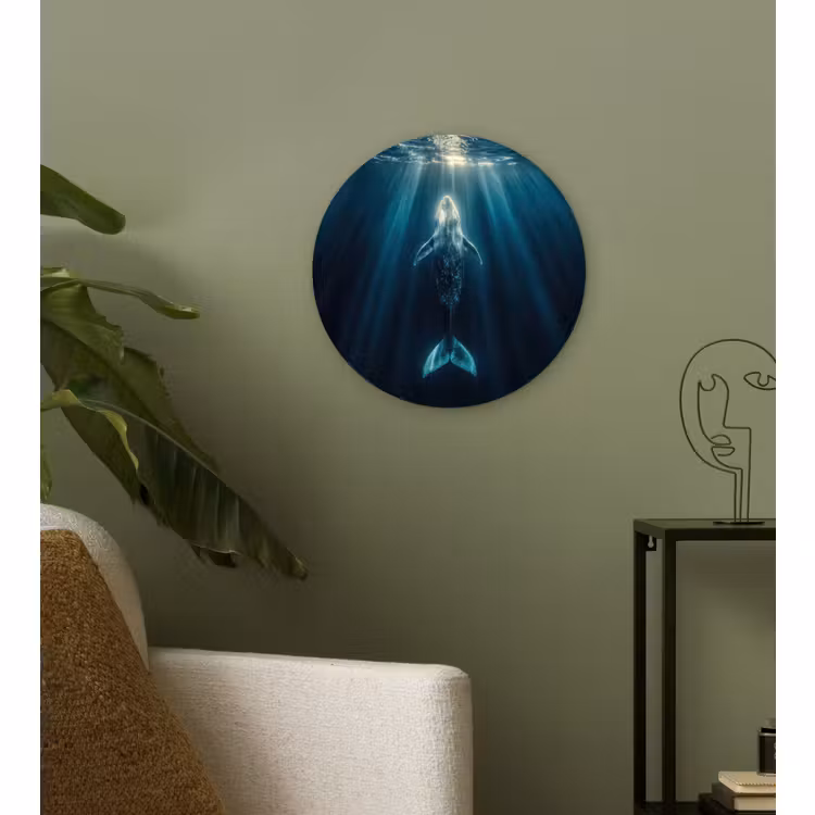 Wandcirkel - Glas - Walvis - Water - Zonnestralen - Blauw — 3