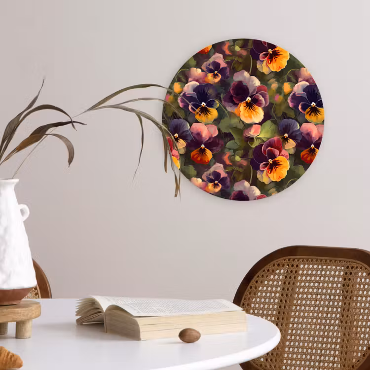 Wandcirkel - Glas - Warm - Patroon - Penseel - Viooltjes — 4