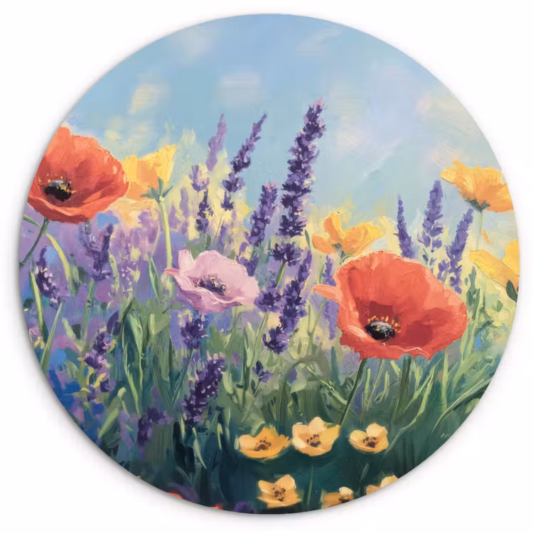 Wandcirkel - Glas - Weide - Bloemen - Kleurrijk — 1