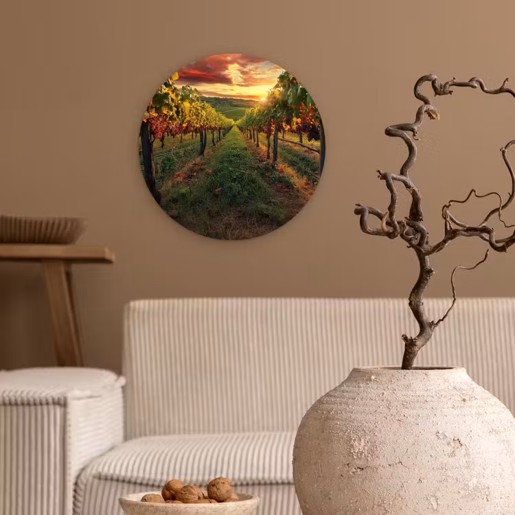 Wandcirkel - Glas - Wijngaard - Druiven - Zonsondergang — 2