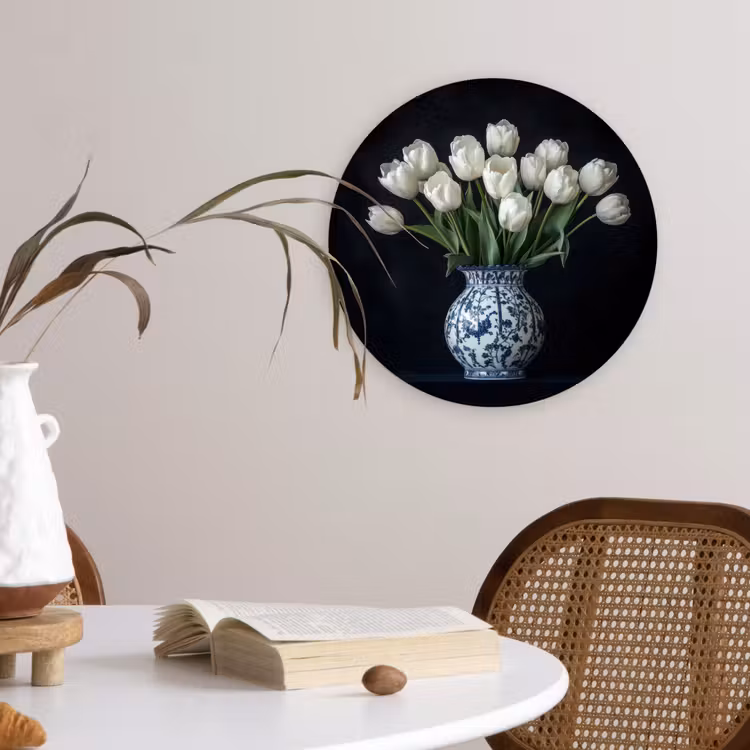 Wandcirkel - Glas - Wit - Bloemen - Tulpen - Vaas — 4