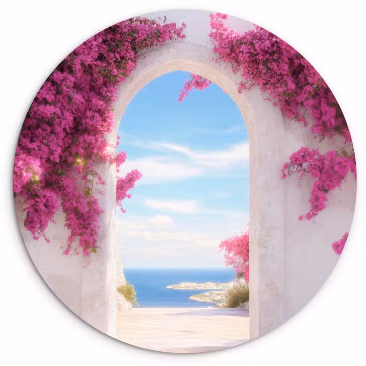 Wandcirkel - Glas - Zee - Roze - Bloemen - Poort — 1