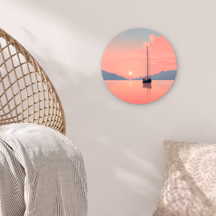 Wandcirkel - Glas - Zeilboot - Roze zee - Zonsondergang - Bergen — 5