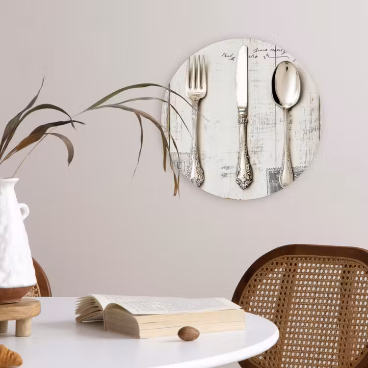Wandcirkel - Glas - Zilver - Bestek - Hout — 4