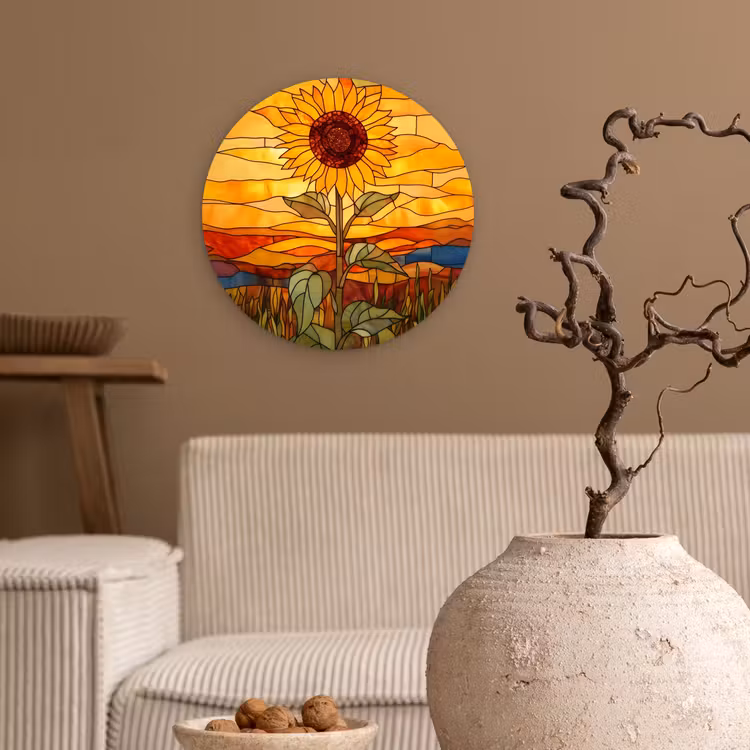 Wandcirkel - Glas - Zonnebloem - Mozaïek - Zonsondergang - Geel — 2