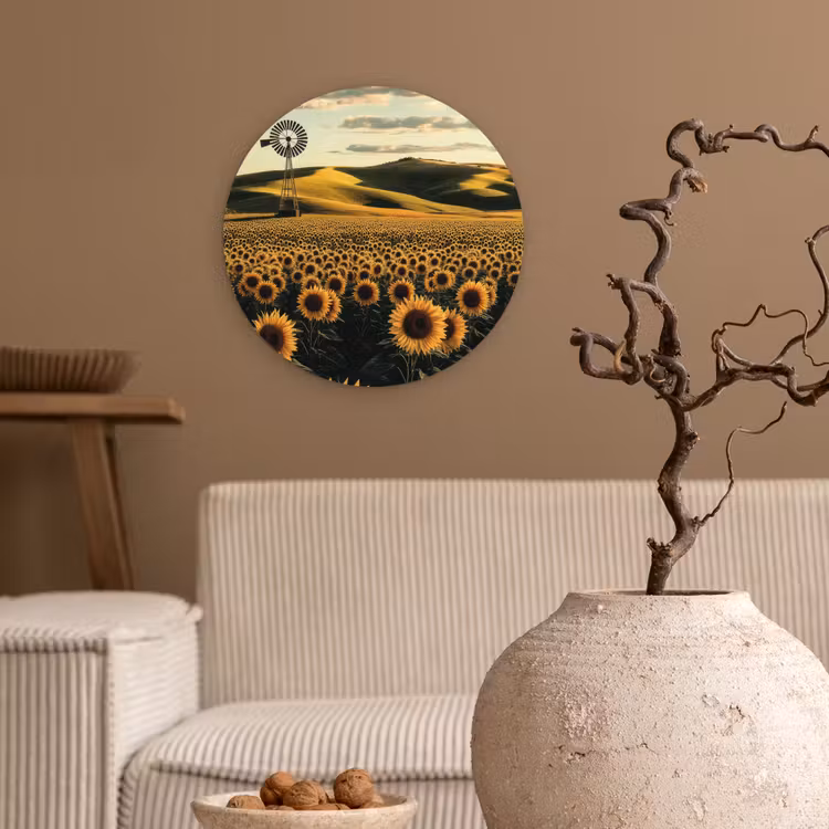 Wandcirkel - Glas - Zonnebloem - Veld - Windmolen — 2