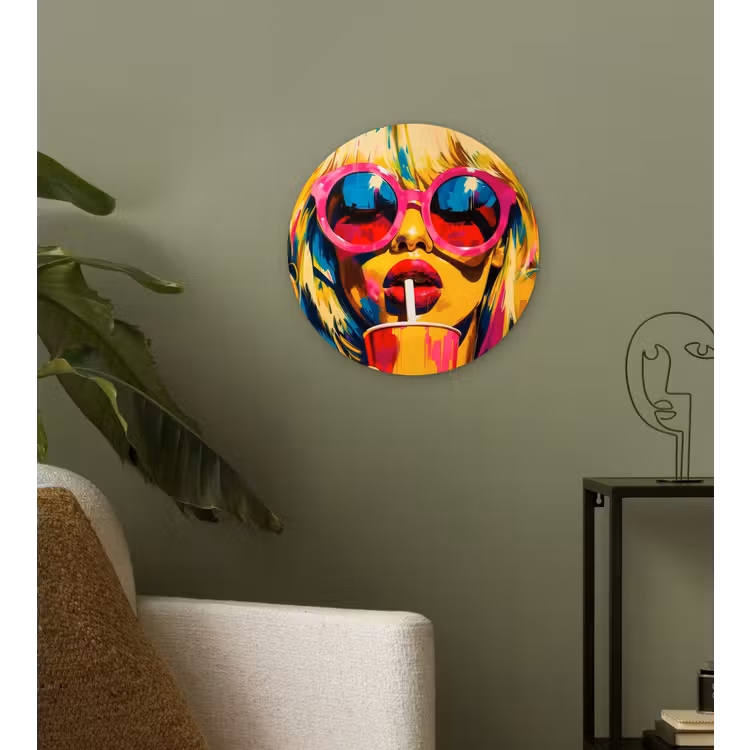 Wandcirkel - Glas - Zonnebril - Roze - Vrouw - Rietje — 3