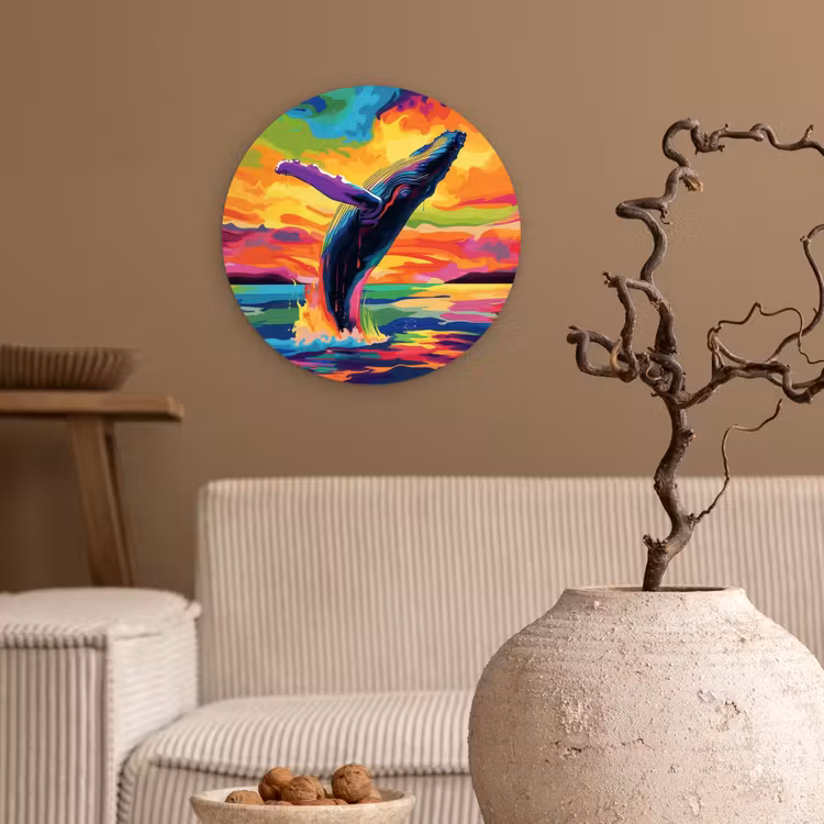 Wandcirkel - Glas - Zonsondergang - Walvis - Geschilderd - Kleurrijk — 2