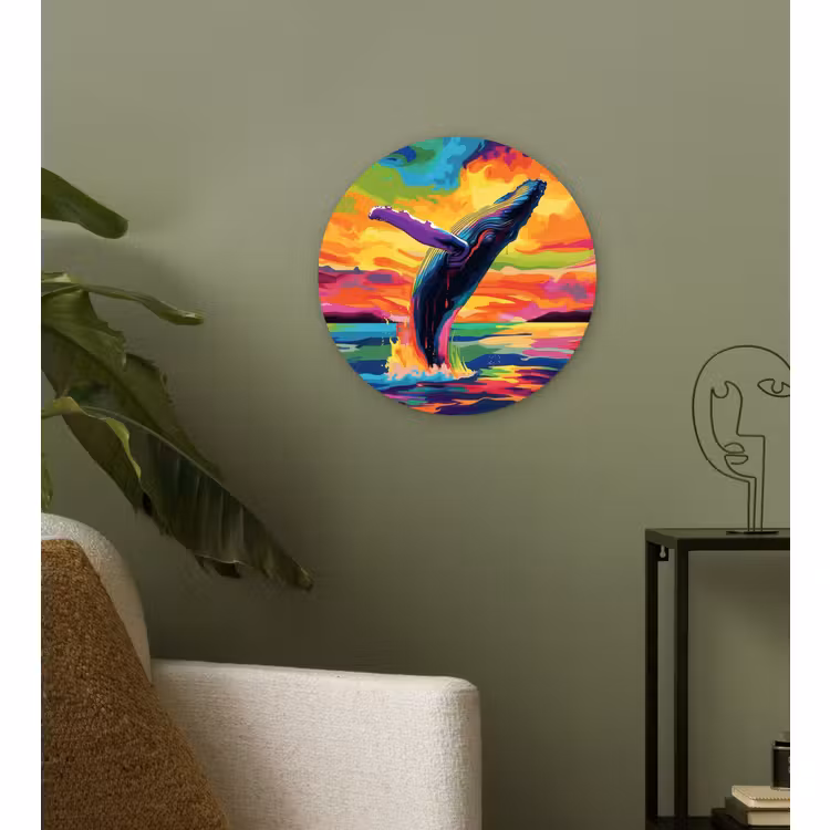 Wandcirkel - Glas - Zonsondergang - Walvis - Geschilderd - Kleurrijk — 3