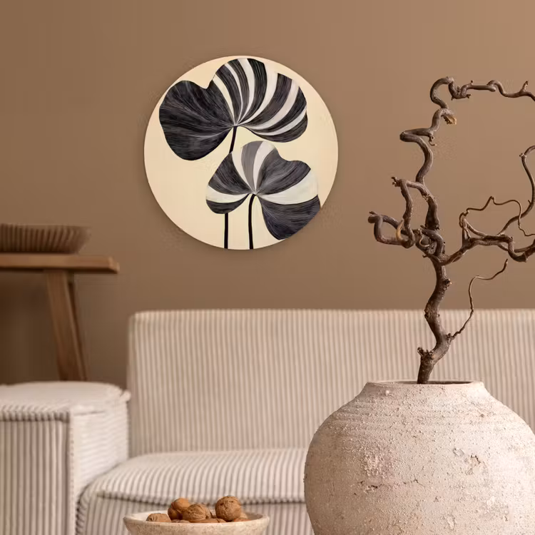 Wandcirkel - Glas - Zwart - Bladeren - Strepen - Minimalistisch — 2