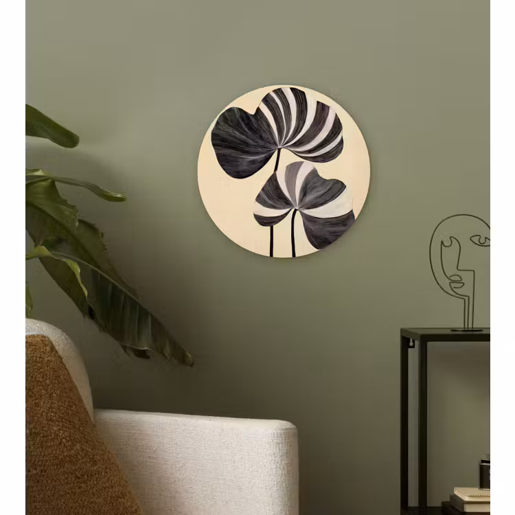 Wandcirkel - Glas - Zwart - Bladeren - Strepen - Minimalistisch — 3