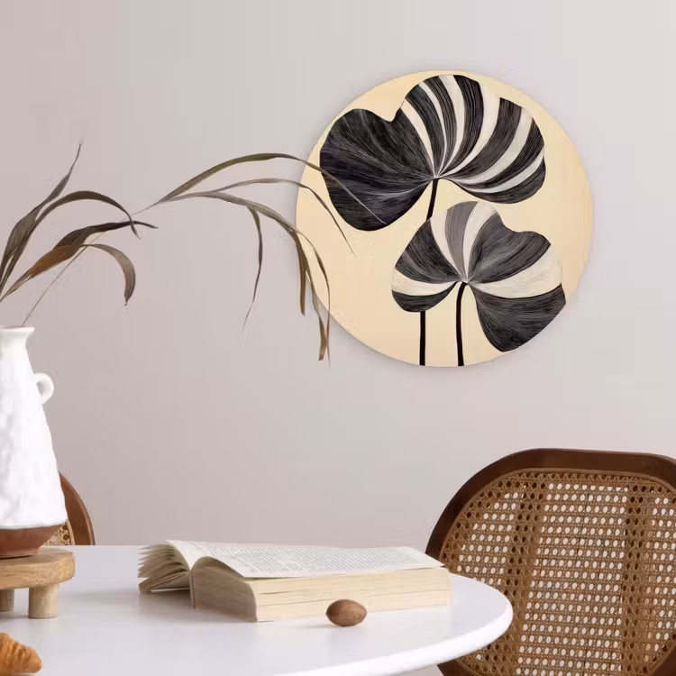 Wandcirkel - Glas - Zwart - Bladeren - Strepen - Minimalistisch — 4