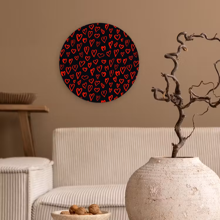 Wandcirkel - Glas - Zwart - Harten - Rood — 2