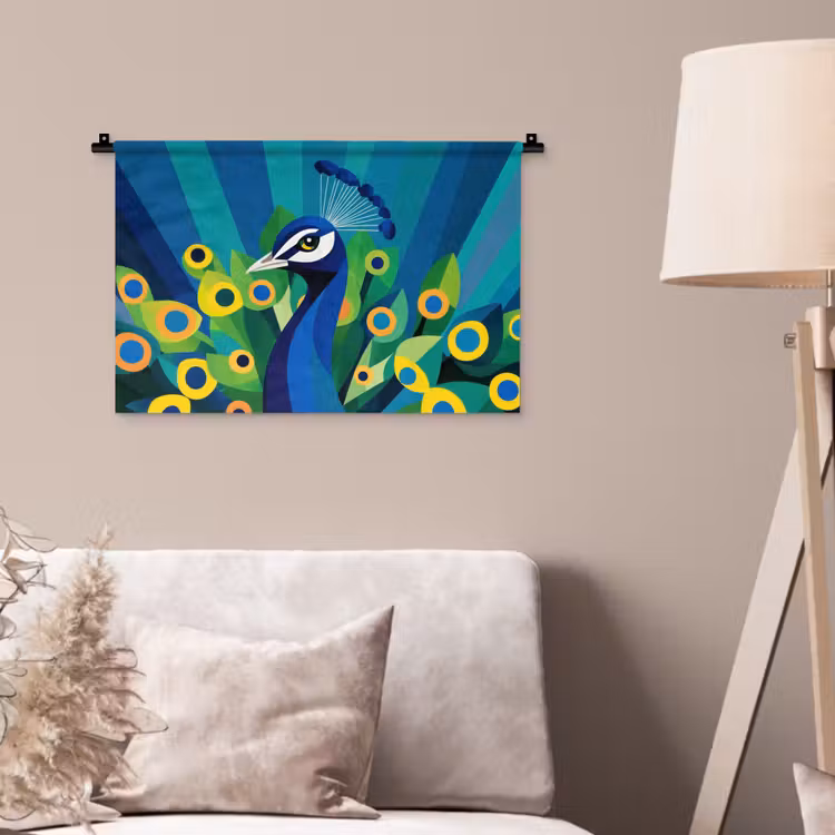 Wandkleed - Pauw - Cirkels - Blauw — 2