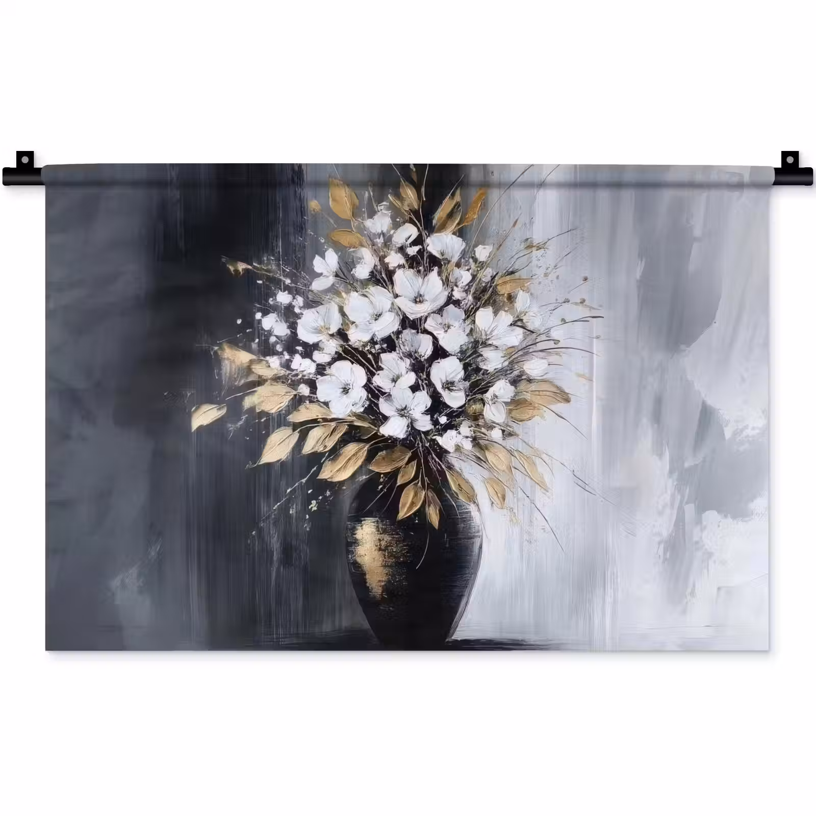 Wandkleed - Bloemen - Wit - Vaas - Abstract — 1