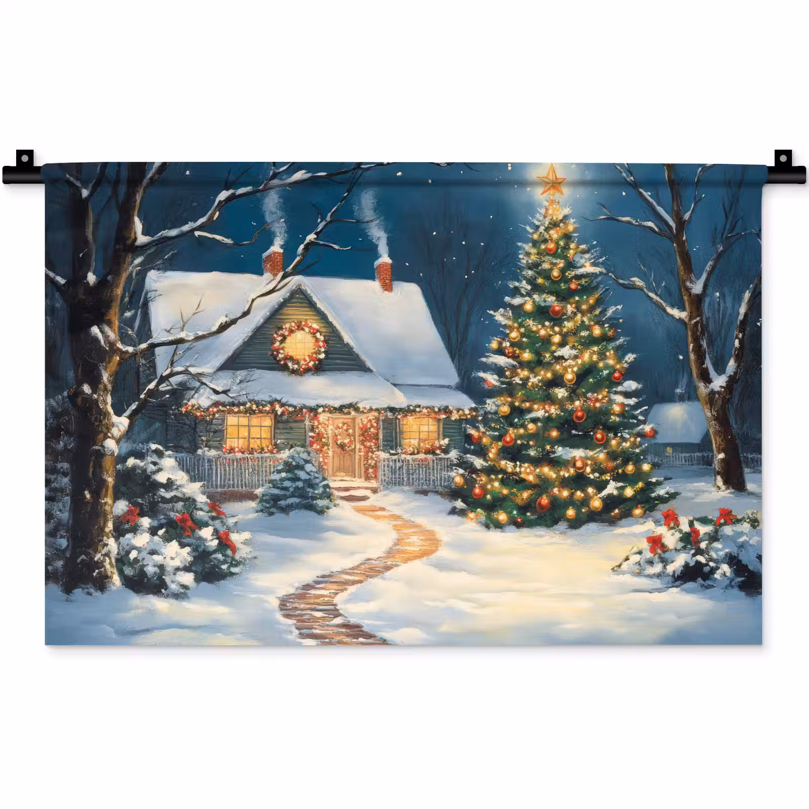 Wandkleed - Kerst - Kerstboom - Winter - Huis - Sneeuw — 1
